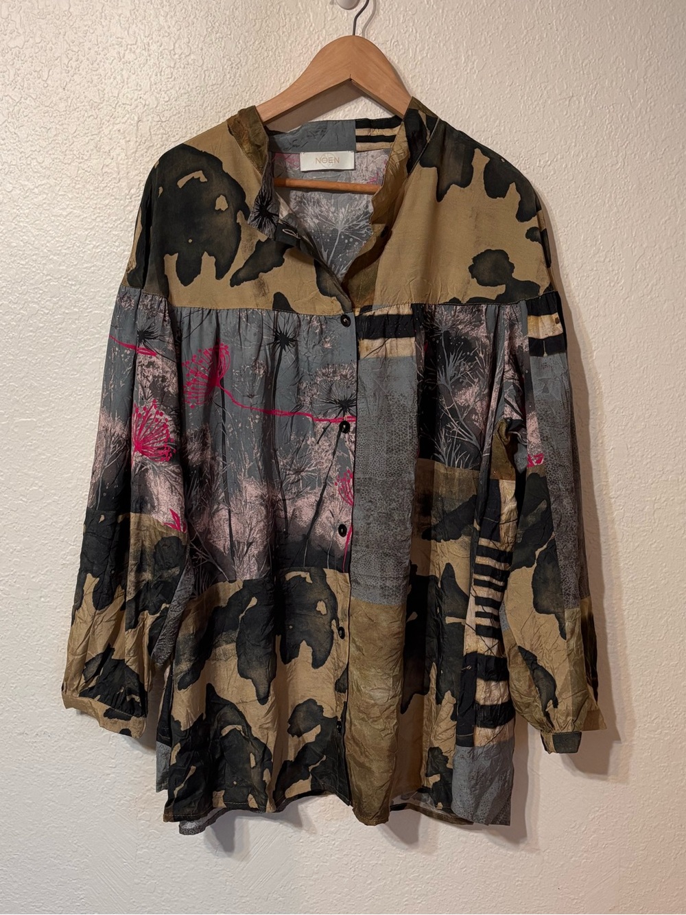 Noen Boho Mixed Print Art To Wear Button Down Shirt Size 16
